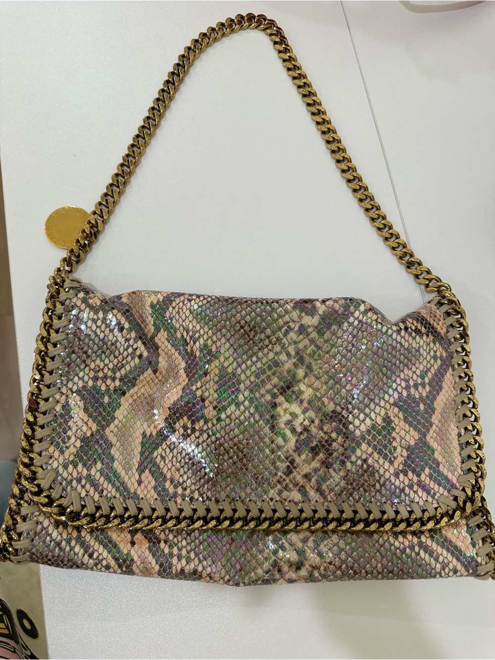 Stella McCartney Iridescent Snake-Effect Shoulder Bag in Neutral Green & Pink